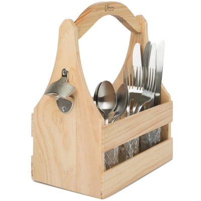 Rustic Wood Utensil Holder Caddy Wooden Utensil Crock Storage Organizer