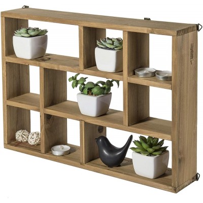 9-Compartment Rustic Brown Wood Freestanding & Wall Mountable Shadow Box Display Shelf home & office deco