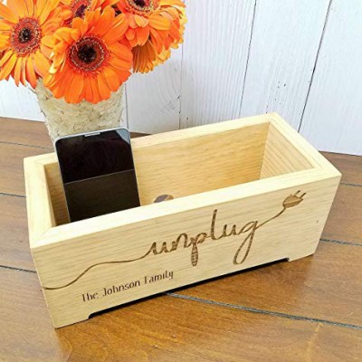 Unplug Box Rustic Wood Planter - Personalized Family Cell Phone Holder