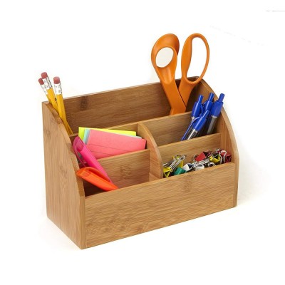 5 Compartment Bamboo Desk Supplies Organizer