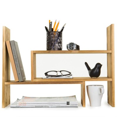 Wood Adjustable Desktop Storage Organizer Display Shelf Rack