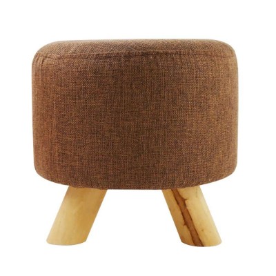 Cloth Cover 4 Legs and Detachable Linen Cover Footstool Round Wooden Support Shoe Bench Chair Stool